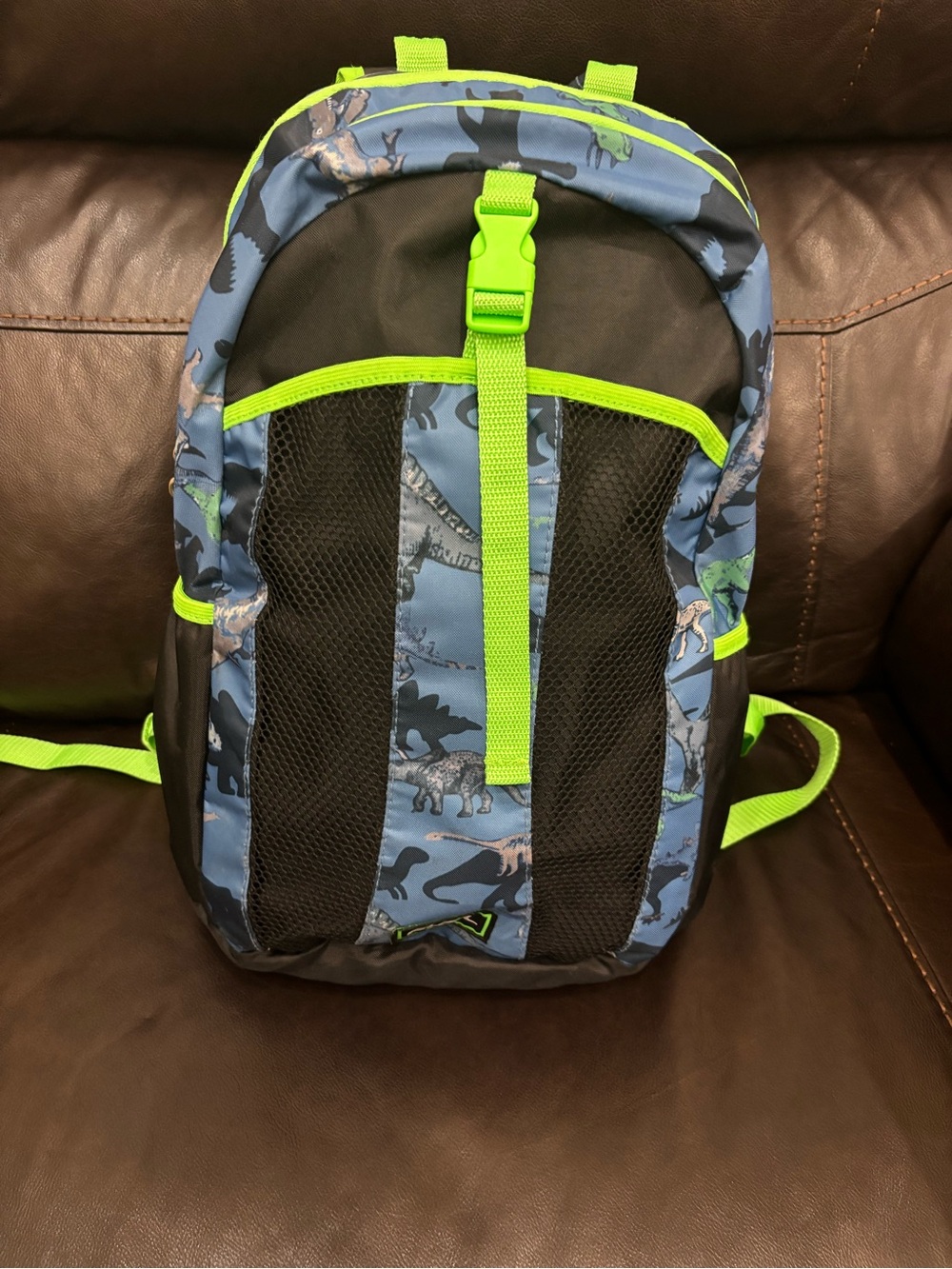 Blue & Neon Green Dino Print kids Backpack
